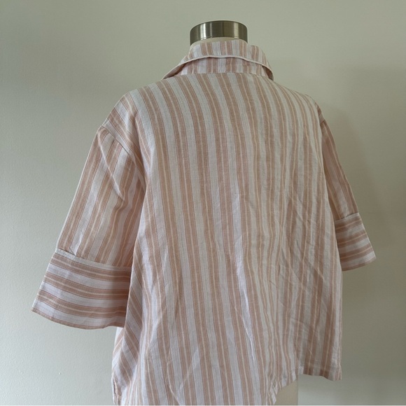 New NWOT Haven Well Within Linen+ Cotton Button Down Short Sleeve Striped Shirt - Picture 7 of 8